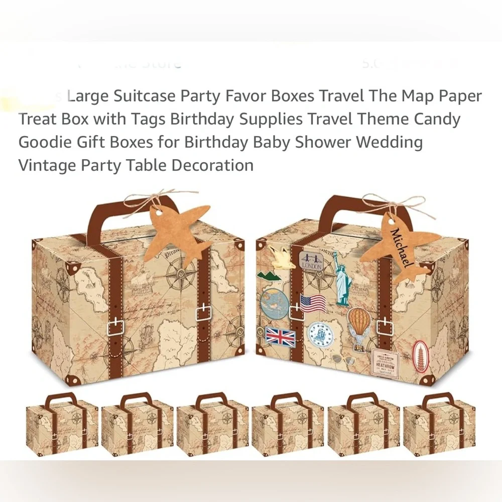 10pc GIFT BOX 🧳 Travel Favor Box Vintage Map Party Favor Box w/ Airplane Tag DIY